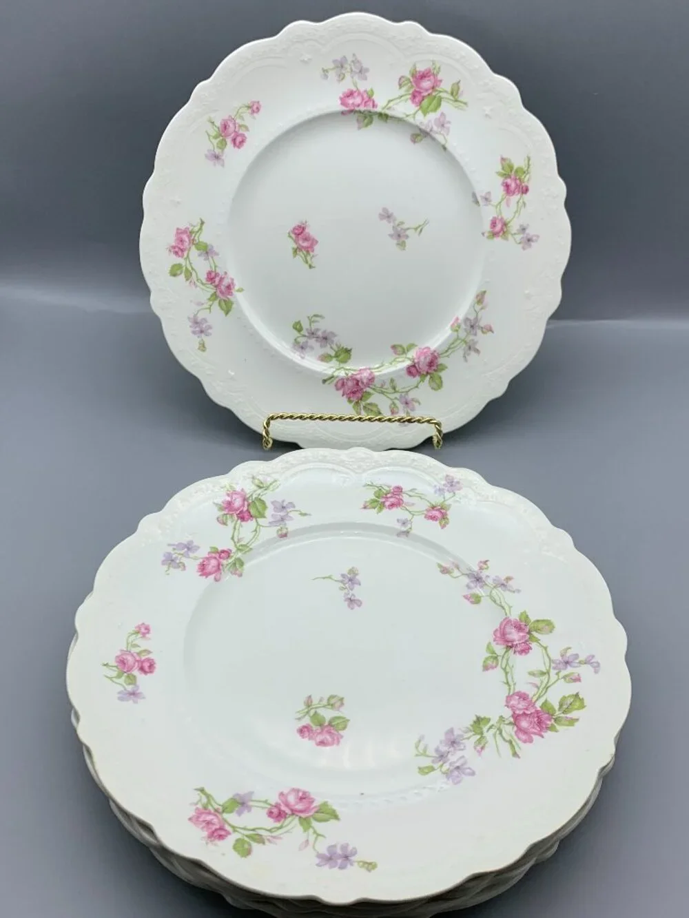 Vtg Johnson Bros Pink Rose Scalloped Edge Dinner Plates (set of 6) Made England